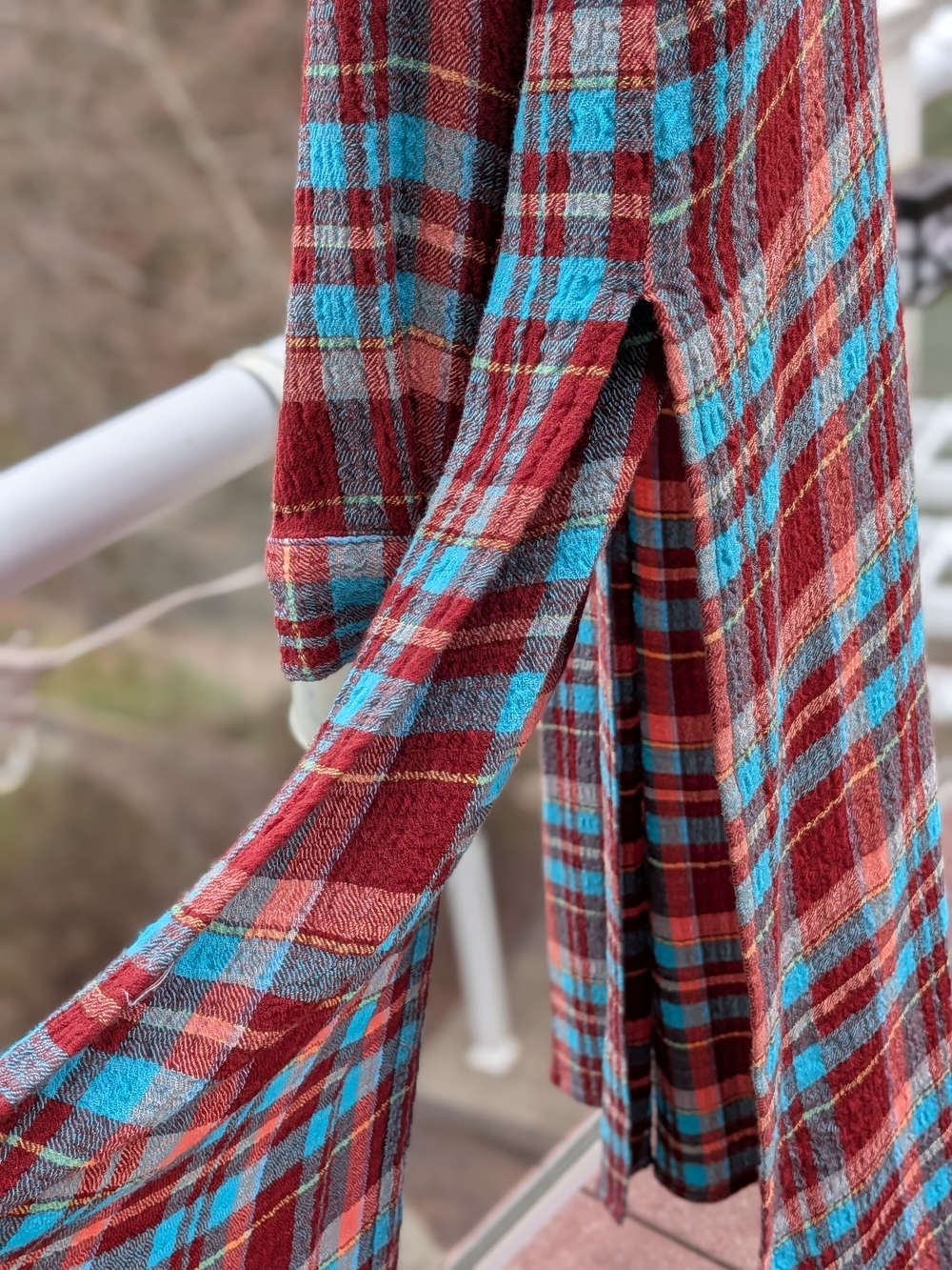 Pilcro Red and Turquoise Plaid Button-Down Long Shirt/Cardigan - Picture 3 of 5
